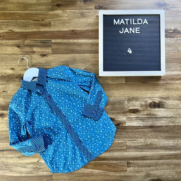 NEW Matilda Jane Choose Your Own Path Jack Frost Blue Black Holiday Shirt 4 - Picture 1 of 9